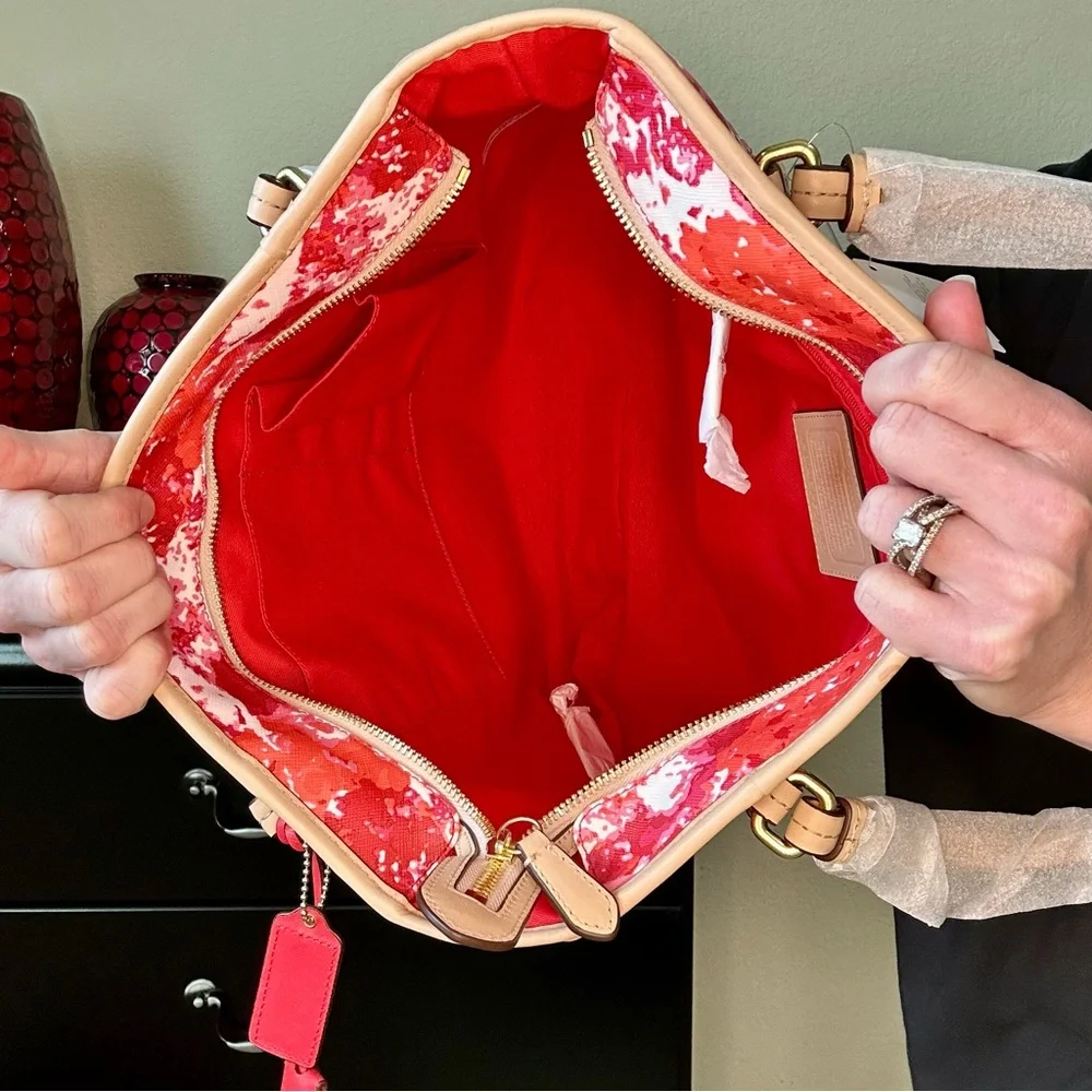Coach Red and Pink Payton Floral Print Zip Top Tote Bag MSRP $328 - Picture 7 of 16
